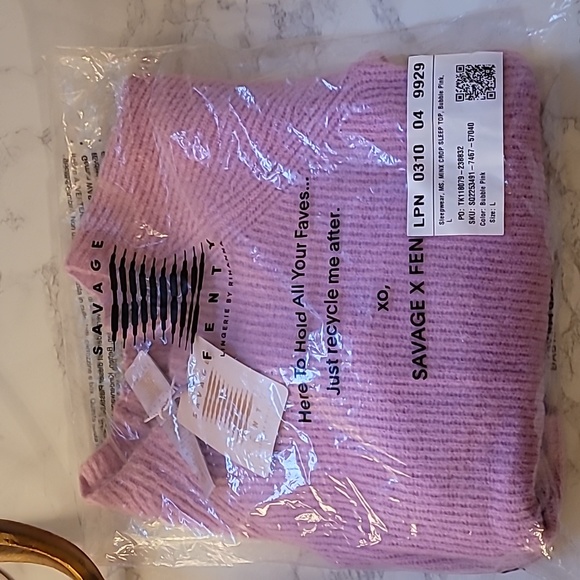 SAVAGE X FENTY MS. MINX KNIT STRAPPY CROP TOP SZ L BUBBLE PINK - Picture 5 of 7